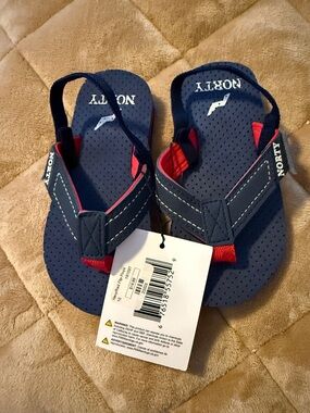NORTY Kids Navy & Red Toe-Back Sandals
